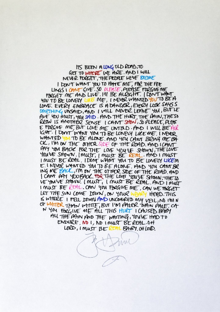 Original Hand Drawn Lyric Sheet - Jo Harman